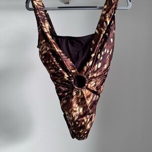 Longitude Brown One Piece Swimsuit Animal Print Slimming 10